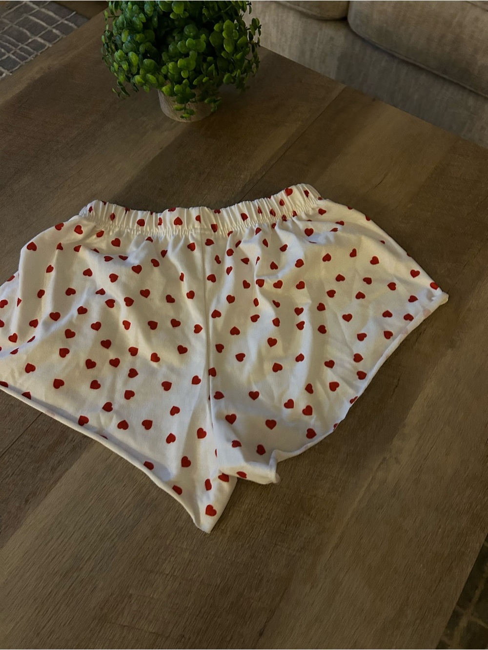 SHEIN White Lounge Shorts with Red Heart Print
